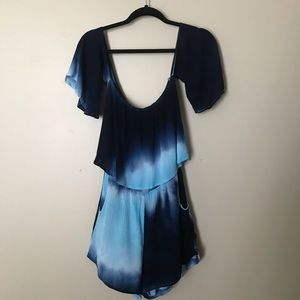 Loveriche Off the shoulder Blue Tie-Dye Romper